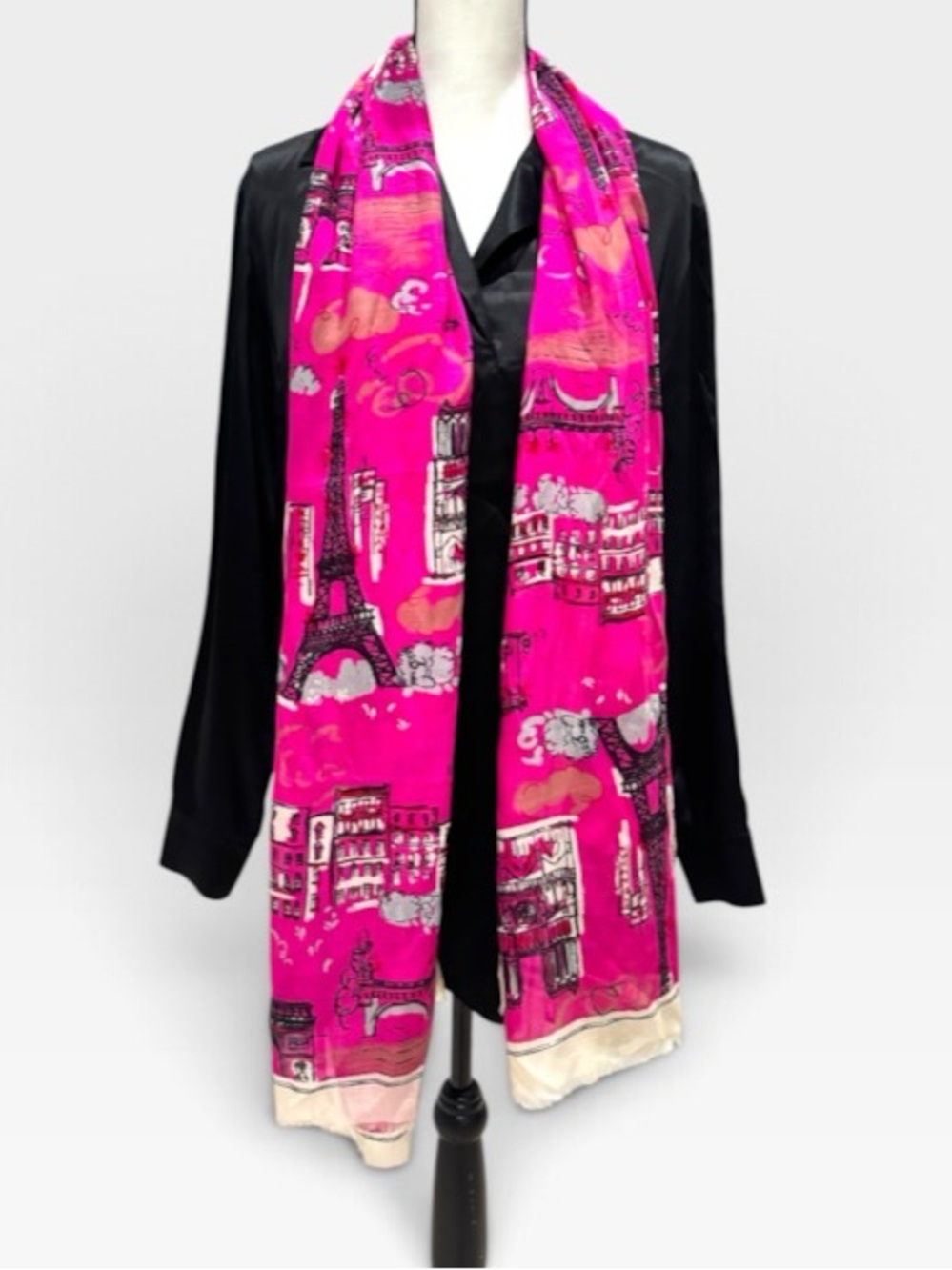 Paris Landmark Print Scarf Pink Wrap Shawl XL Talbots
